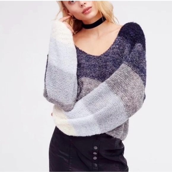 Free People Color Block Knit Oversized Sweater Size XS - Picture 1 of 8